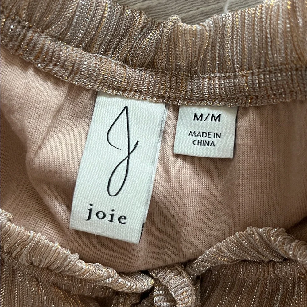 JOIE rose gold shimmer metallic pleated smocked sleeve peasant top size medium
